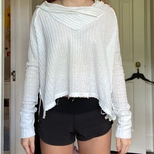 Women’s white free people waffle cowl neck sweater